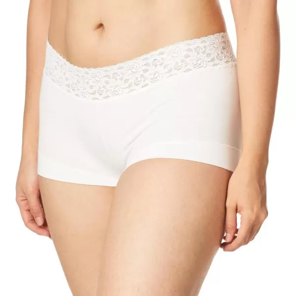 Maidenform womens Dream Cotton With Lace BoyshortWhiteWhite Lace