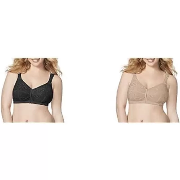 Just My Size Womens Front Close Soft Cup Plus Size Bra 1107BlackNude