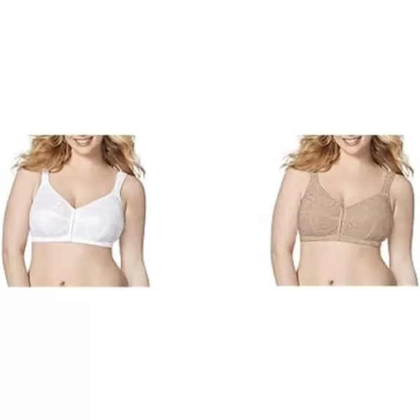 Just My Size Womens Front Close Soft Cup Plus Size Bra 1107WhiteNude