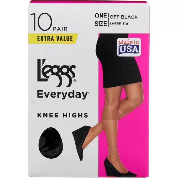 Leggs Womens Everyday Knee Highs10 Off Black 10pack