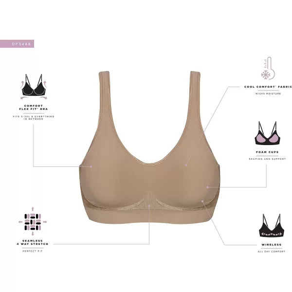 Bali Womens Comfort Revolution Wireless ComfortFlex Fit FullCoverage Bra Df3488Almond Tropic