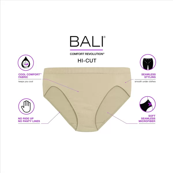 Bali Womens Comfort Revolution Microfiber HiCut Panty 3PackWhiteSandshellEvening Blush Stripe