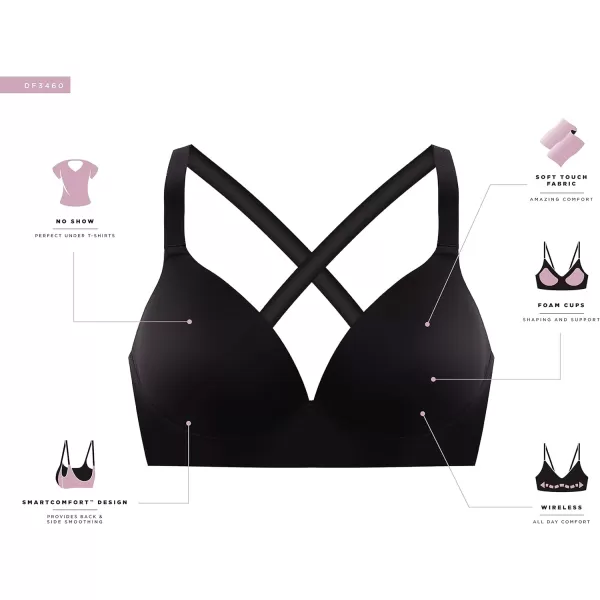 Bali Womens Comfort Revolution Soft Touch Perfect TShirt Wirefree Bra Df3460Black