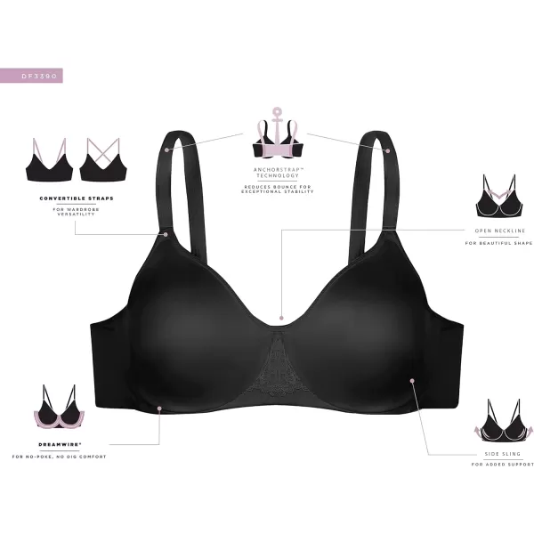 Bali Womens Passion for Comfort Full Coverage Dreamwire Underwire Bra Df3390Black