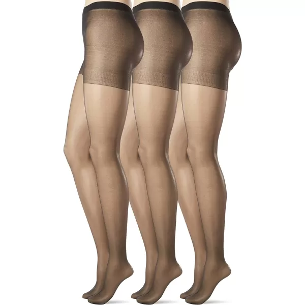 Leggs Womens Energy 3 Pack Control Top Sheer Toe Panty Hose3 Frost Black 3pack