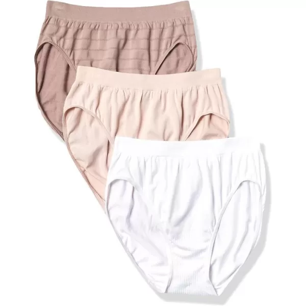 Bali Womens Comfort Revolution Microfiber HiCut Panty 3PackWhiteSandshellEvening Blush Stripe