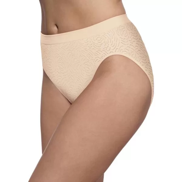 Bali Womens Comfort Revolution Seamless HiCut Panty Microfiber Stretch Underwear Full Coverage PantiesLight Beige Damask