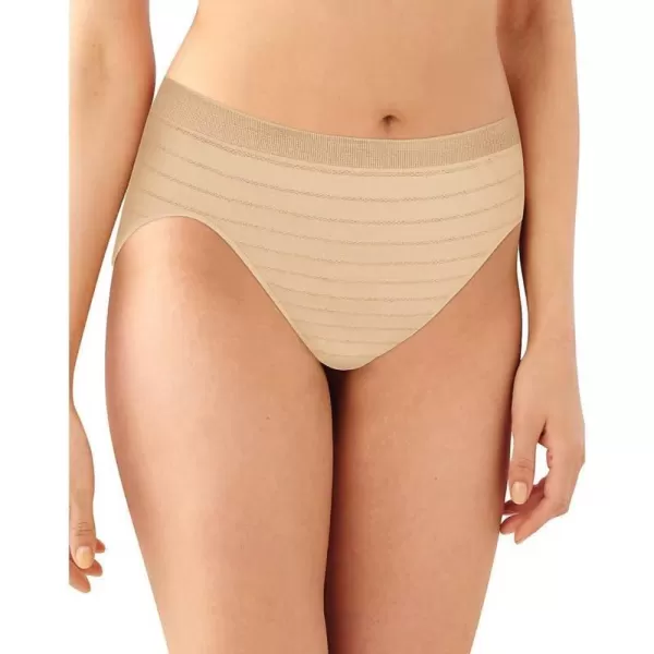 Bali Womens Comfort Revolution Seamless HiCut Panty Microfiber Stretch Underwear Full Coverage PantiesSoft Taupe Stripe