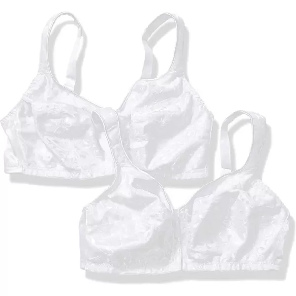 Just My Size Womens Easy On Front Close Wirefree Bra MJ1107White  2pack