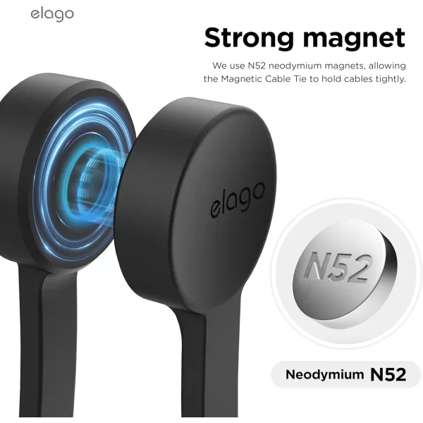 elago 3 Pack Magnetic Cable Ties Premium Silicone Cord Organizer Reusable Magnetic Cable Organizer BlackBlack