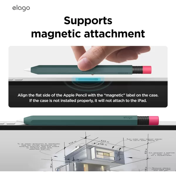 elago Classic Pencil Case Compatible with Apple Pencil USBC Perfect Grip Protective Skin Silicone Sleeve Supports Magnetic Attachment BlackMidnight Green