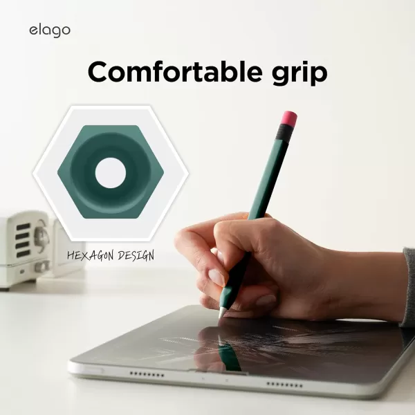 elago Classic Pencil Case Compatible with Apple Pencil USBC Perfect Grip Protective Skin Silicone Sleeve Supports Magnetic Attachment BlackMidnight Green