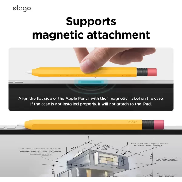 elago Classic Pencil Case Compatible with Apple Pencil USBC Perfect Grip Protective Skin Silicone Sleeve Supports Magnetic Attachment BlueYellow