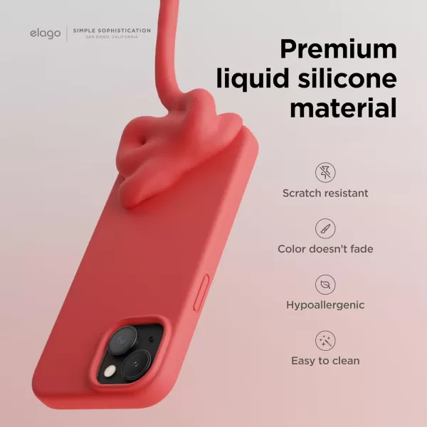 elago Compatible with iPhone 15 Case Liquid Silicone Case Full Body Protective Cover Shockproof Slim Phone Case AntiScratch Soft Microfiber Lining 61 inch PinkRed