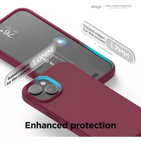 elago Compatible with iPhone 15 Case Liquid Silicone Case Full Body Protective Cover Shockproof Slim Phone Case AntiScratch Soft Microfiber Lining 61 inch Light BlueBurgundy