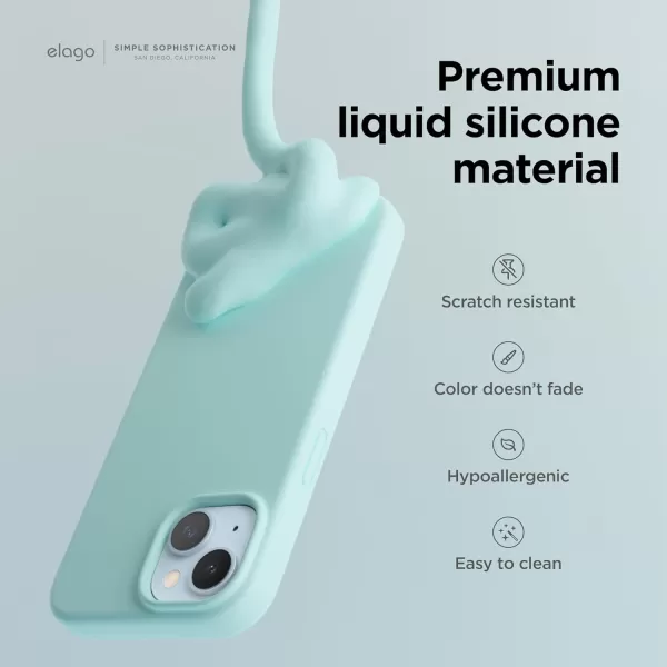 elago Compatible with iPhone 15 Case Liquid Silicone Case Full Body Protective Cover Shockproof Slim Phone Case AntiScratch Soft Microfiber Lining 61 inch Light BlueAqua Sky