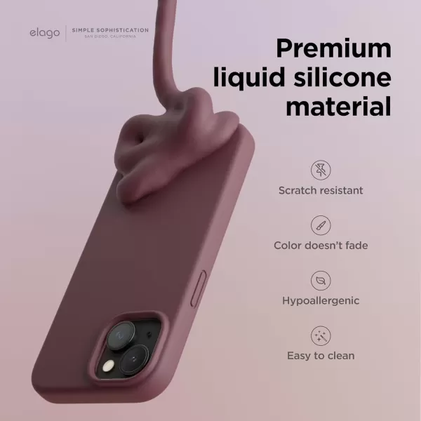 elago Compatible with iPhone 15 Case Liquid Silicone Case Full Body Protective Cover Shockproof Slim Phone Case AntiScratch Soft Microfiber Lining 61 inch Light BlueBurgundy