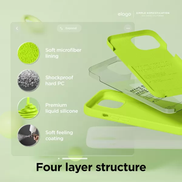 elago Compatible with iPhone 15 Case Liquid Silicone Case Full Body Protective Cover Shockproof Slim Phone Case AntiScratch Soft Microfiber Lining 61 inch PinkLime Green