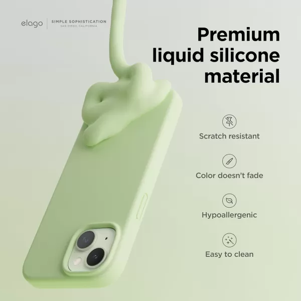 elago Compatible with iPhone 15 Case Liquid Silicone Case Full Body Protective Cover Shockproof Slim Phone Case AntiScratch Soft Microfiber Lining 61 inch Light BluePastel Green