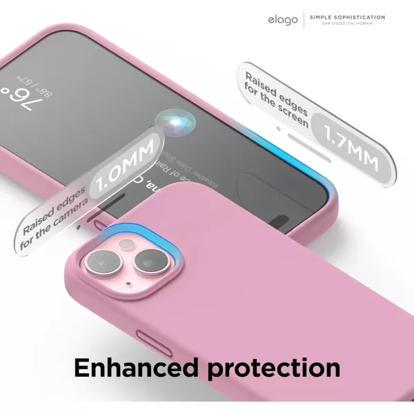 elago Compatible with iPhone 15 Case Liquid Silicone Case Full Body Protective Cover Shockproof Slim Phone Case AntiScratch Soft Microfiber Lining 61 inch PinkHot Pink