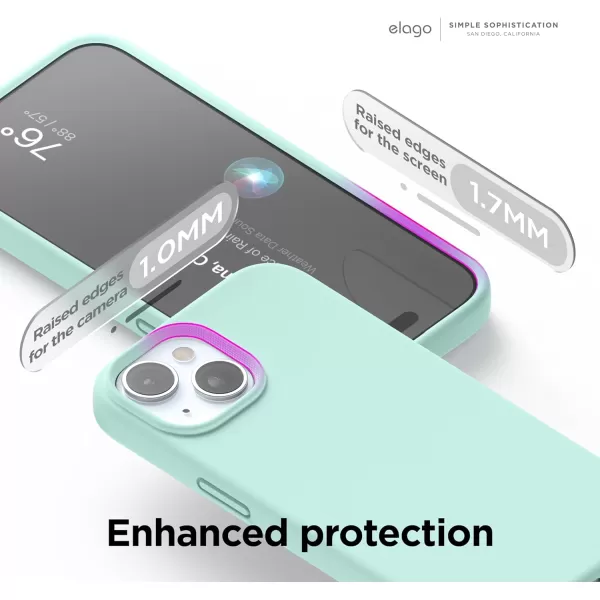 elago Compatible with iPhone 15 Case Liquid Silicone Case Full Body Protective Cover Shockproof Slim Phone Case AntiScratch Soft Microfiber Lining 61 inch Light BlueAqua Sky