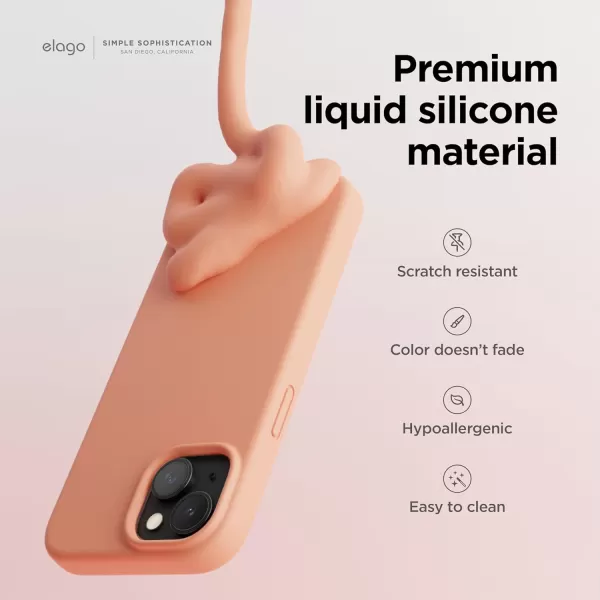 elago Compatible with iPhone 15 Case Liquid Silicone Case Full Body Protective Cover Shockproof Slim Phone Case AntiScratch Soft Microfiber Lining 61 inch PinkSalmon