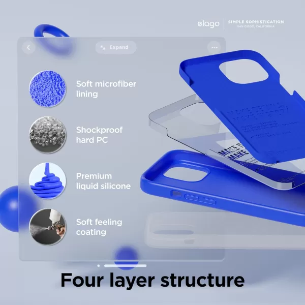 elago Compatible with iPhone 15 Case Liquid Silicone Case Full Body Protective Cover Shockproof Slim Phone Case AntiScratch Soft Microfiber Lining 61 inch Light BlueCobalt Blue