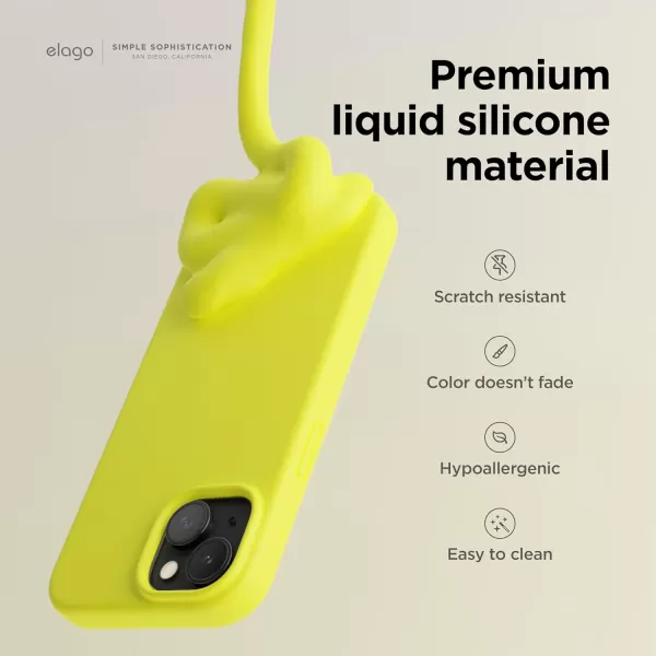 elago Compatible with iPhone 15 Case Liquid Silicone Case Full Body Protective Cover Shockproof Slim Phone Case AntiScratch Soft Microfiber Lining 61 inch Light BlueNeon Yellow