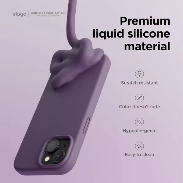 elago Compatible with iPhone 15 Case Liquid Silicone Case Full Body Protective Cover Shockproof Slim Phone Case AntiScratch Soft Microfiber Lining 61 inch Light BlueDeep Purple