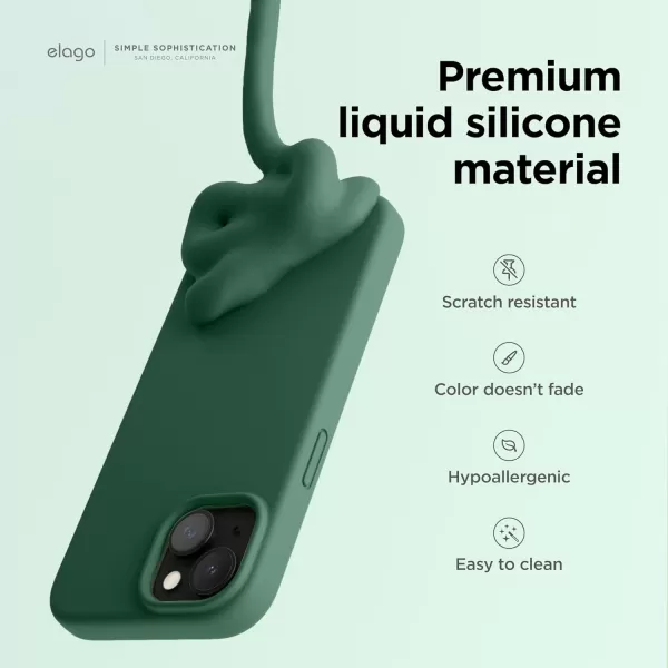 elago Compatible with iPhone 15 Case Liquid Silicone Case Full Body Protective Cover Shockproof Slim Phone Case AntiScratch Soft Microfiber Lining 61 inch Light BlueAlpine Green