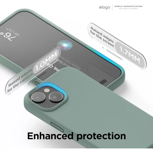 elago Compatible with iPhone 15 Case Liquid Silicone Case Full Body Protective Cover Shockproof Slim Phone Case AntiScratch Soft Microfiber Lining 61 inch Light BlueMidnight Green