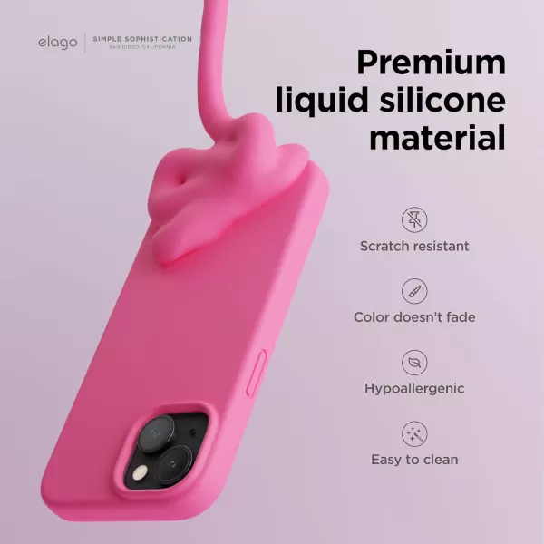 elago Compatible with iPhone 15 Case Liquid Silicone Case Full Body Protective Cover Shockproof Slim Phone Case AntiScratch Soft Microfiber Lining 61 inch PinkIce Red