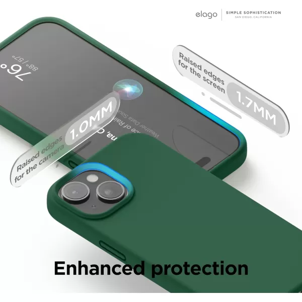 elago Compatible with iPhone 15 Case Liquid Silicone Case Full Body Protective Cover Shockproof Slim Phone Case AntiScratch Soft Microfiber Lining 61 inch Light BlueAlpine Green