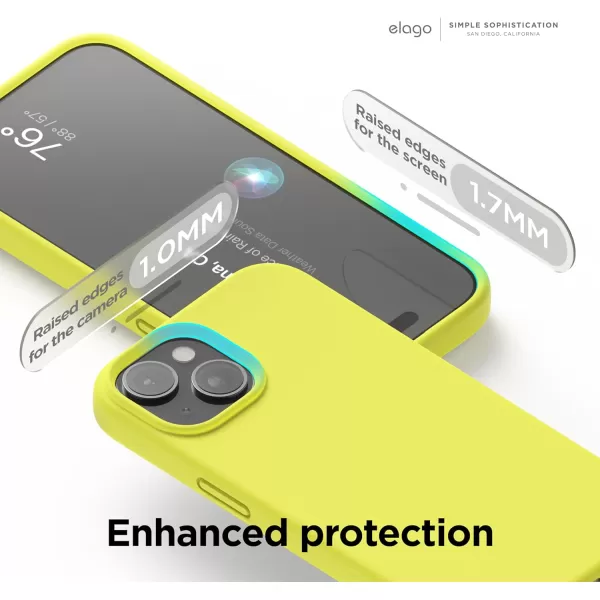 elago Compatible with iPhone 15 Case Liquid Silicone Case Full Body Protective Cover Shockproof Slim Phone Case AntiScratch Soft Microfiber Lining 61 inch Light BlueNeon Yellow