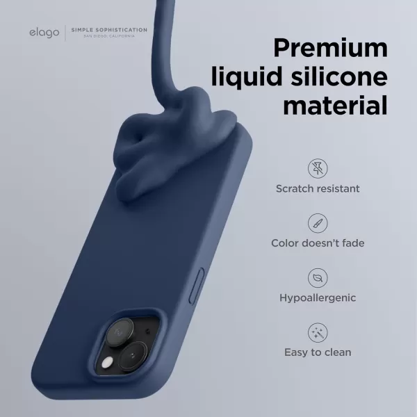 elago Compatible with iPhone 15 Case Liquid Silicone Case Full Body Protective Cover Shockproof Slim Phone Case AntiScratch Soft Microfiber Lining 61 inch Light BlueJean Indigo