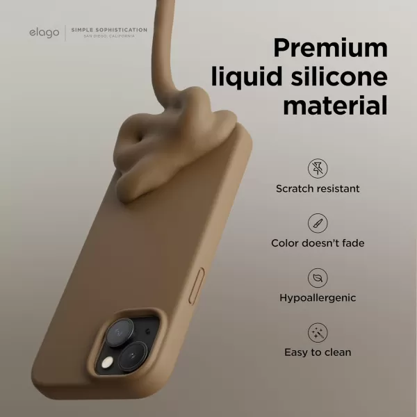 elago Compatible with iPhone 15 Case Liquid Silicone Case Full Body Protective Cover Shockproof Slim Phone Case AntiScratch Soft Microfiber Lining 61 inch PinkBrown