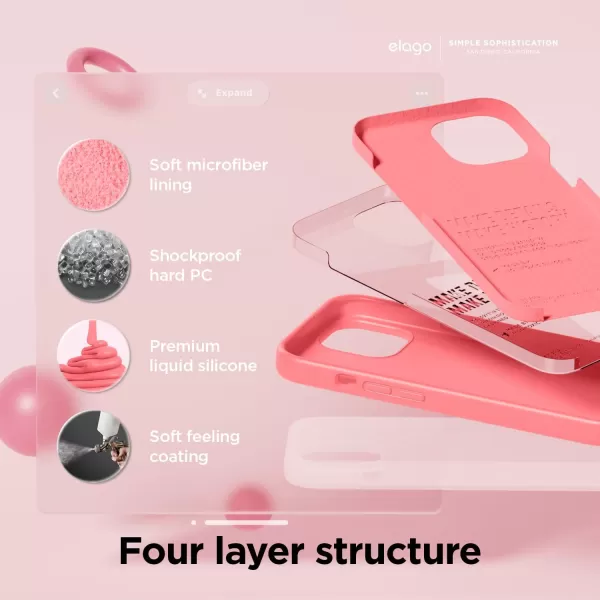 elago Compatible with iPhone 15 Pro Case Liquid Silicone Case Full Body Protective Cover Shockproof Slim Phone Case AntiScratch Soft Microfiber Lining 61 inch SunshinePink