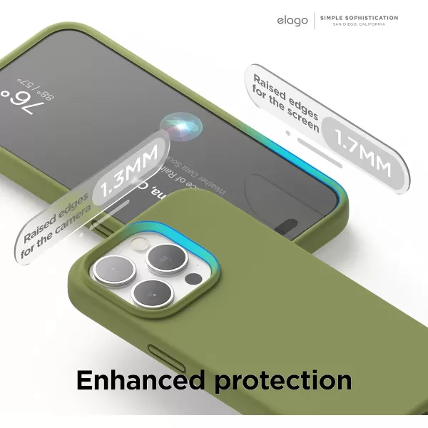 elago Compatible with iPhone 15 Pro Case Liquid Silicone Case Full Body Protective Cover Shockproof Slim Phone Case AntiScratch Soft Microfiber Lining 61 inch SunshineCedar Green