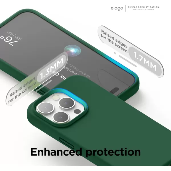 elago Compatible with iPhone 15 Pro Case Liquid Silicone Case Full Body Protective Cover Shockproof Slim Phone Case AntiScratch Soft Microfiber Lining 61 inch SunshineAlpine Green