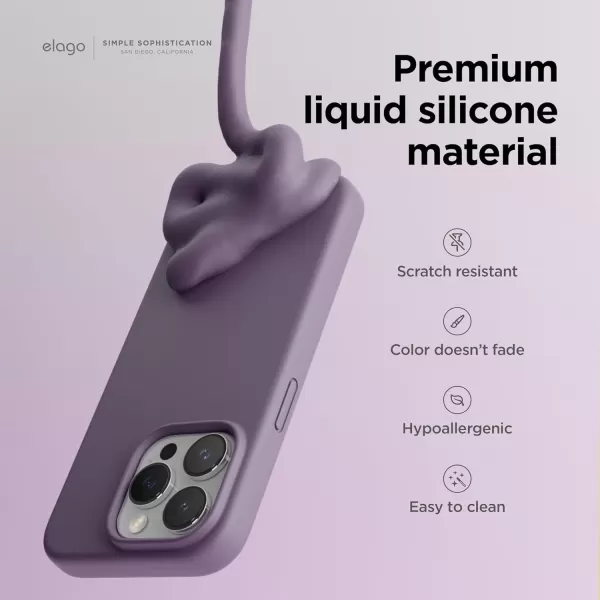 elago Compatible with iPhone 15 Pro Case Liquid Silicone Case Full Body Protective Cover Shockproof Slim Phone Case AntiScratch Soft Microfiber Lining 61 inch SunshineDeep Lavender