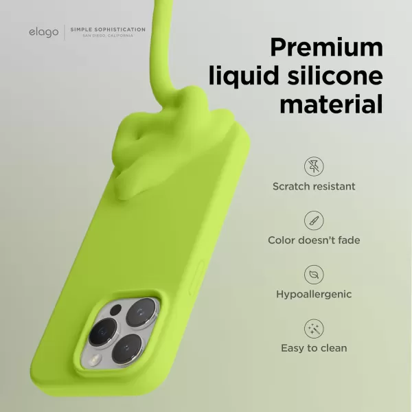 elago Compatible with iPhone 15 Pro Max Case Liquid Silicone Case Full Body Protective Cover Shockproof Slim Phone Case AntiScratch Soft Microfiber Lining 67 inch Sky BlueLime Green