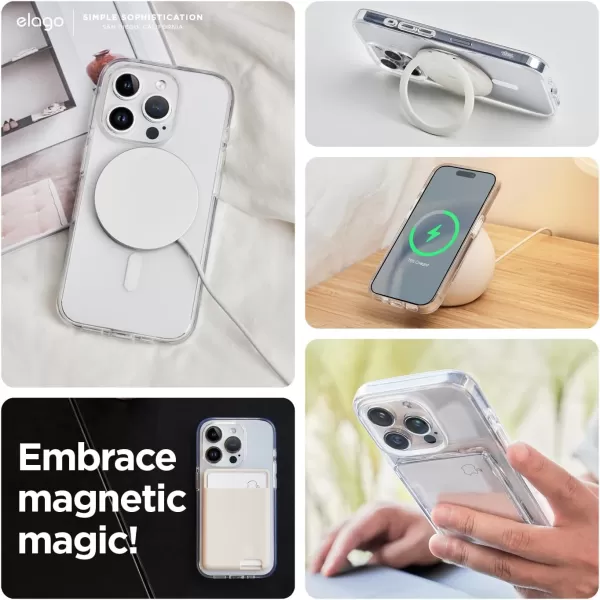 elago Magnetic Hybrid Clear Case Compatible with iPhone 15 Plus Case Compatible with MagSafe 67 US Military Grade Drop Protection PC  TPU Hybrid Technology Reduced Yellowing WhiteWhite