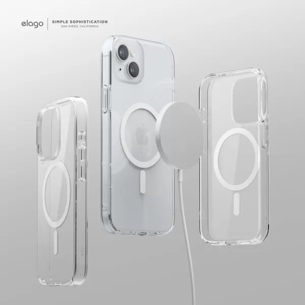 elago Magnetic Hybrid Clear Case Compatible with iPhone 15 Plus Case Compatible with MagSafe 67 US Military Grade Drop Protection PC  TPU Hybrid Technology Reduced Yellowing WhiteClear