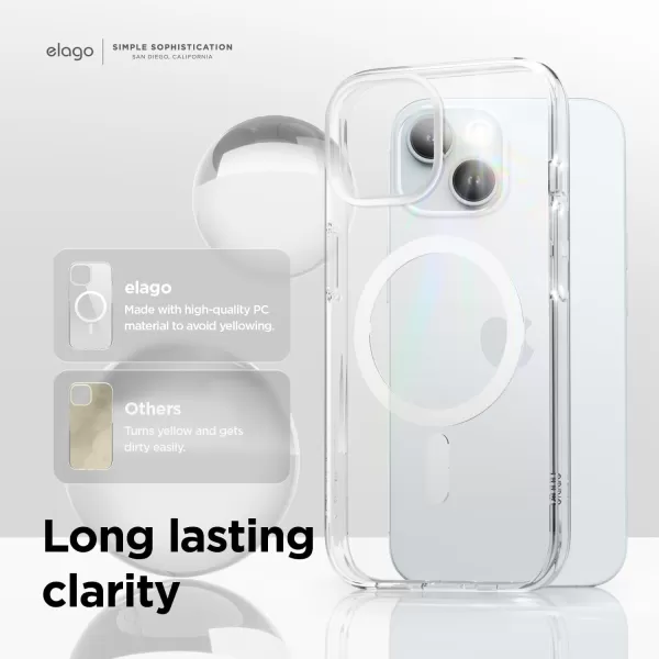 elago Magnetic Hybrid Clear Case Compatible with iPhone 15 Plus Case Compatible with MagSafe 67 US Military Grade Drop Protection PC  TPU Hybrid Technology Reduced Yellowing WhiteClear