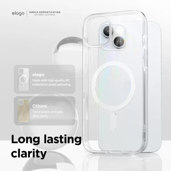 elago Magnetic Hybrid Clear Case Compatible with iPhone 15 Plus Case Compatible with MagSafe 67 US Military Grade Drop Protection PC  TPU Hybrid Technology Reduced Yellowing WhiteClear