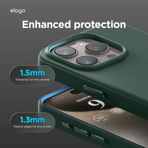 elago Magnetic Leather Case Compatible with iPhone 15 Pro Max Case Compatible with All MagSafe Accessories 67 inch  Builtin Magnets Vegan Leather Shockproof WaterResistant TaupeMidnight Green