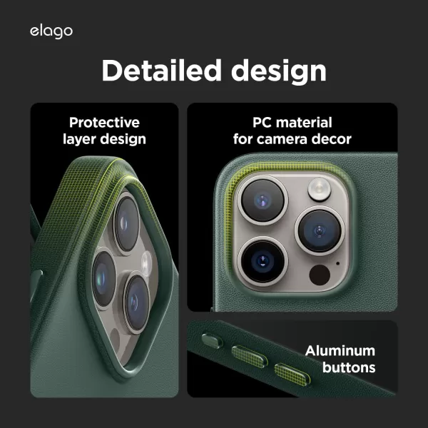 elago Magnetic Leather Case Compatible with iPhone 15 Pro Max Case Compatible with All MagSafe Accessories 67 inch  Builtin Magnets Vegan Leather Shockproof WaterResistant TaupeMidnight Green