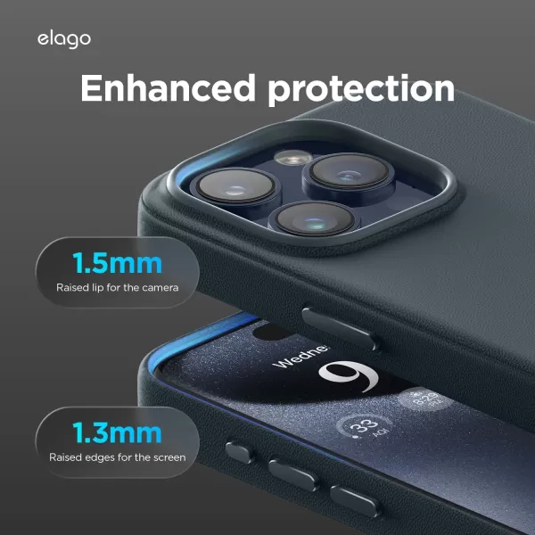 elago Magnetic Leather Case Compatible with iPhone 15 Pro Max Case Compatible with All MagSafe Accessories 67 inch  Builtin Magnets Vegan Leather Shockproof WaterResistant TaupeJean Indigo