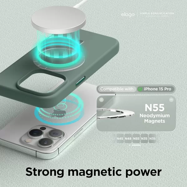 elago Magnetic Silicone Case Compatible with iPhone 15 Pro Max Case 67 Inch Compatible with All MagSafe Accessories  Builtin Magnets Soft Grip Silicone Shockproof BurgundyMidnight Green
