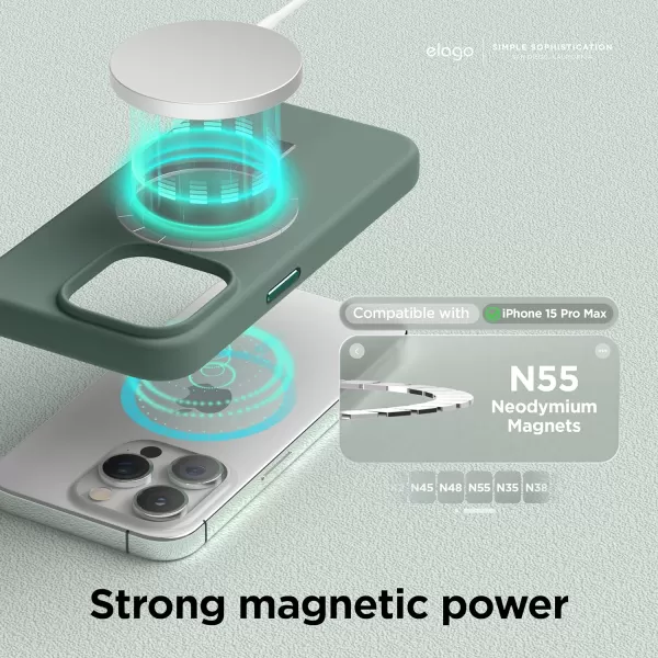 elago Magnetic Silicone Case Compatible with iPhone 15 Pro Max Case 67 Inch Compatible with All MagSafe Accessories  Builtin Magnets Soft Grip Silicone Shockproof BurgundyMidnight Green